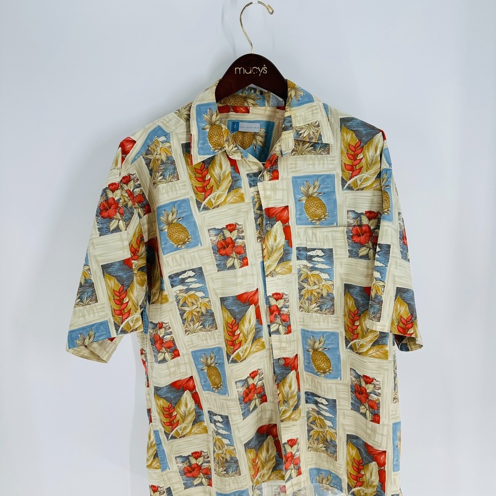 Half Moon Baya Short Sleeve Tropical Hawaiian Button-Up Shirt Multicolor Size L‎